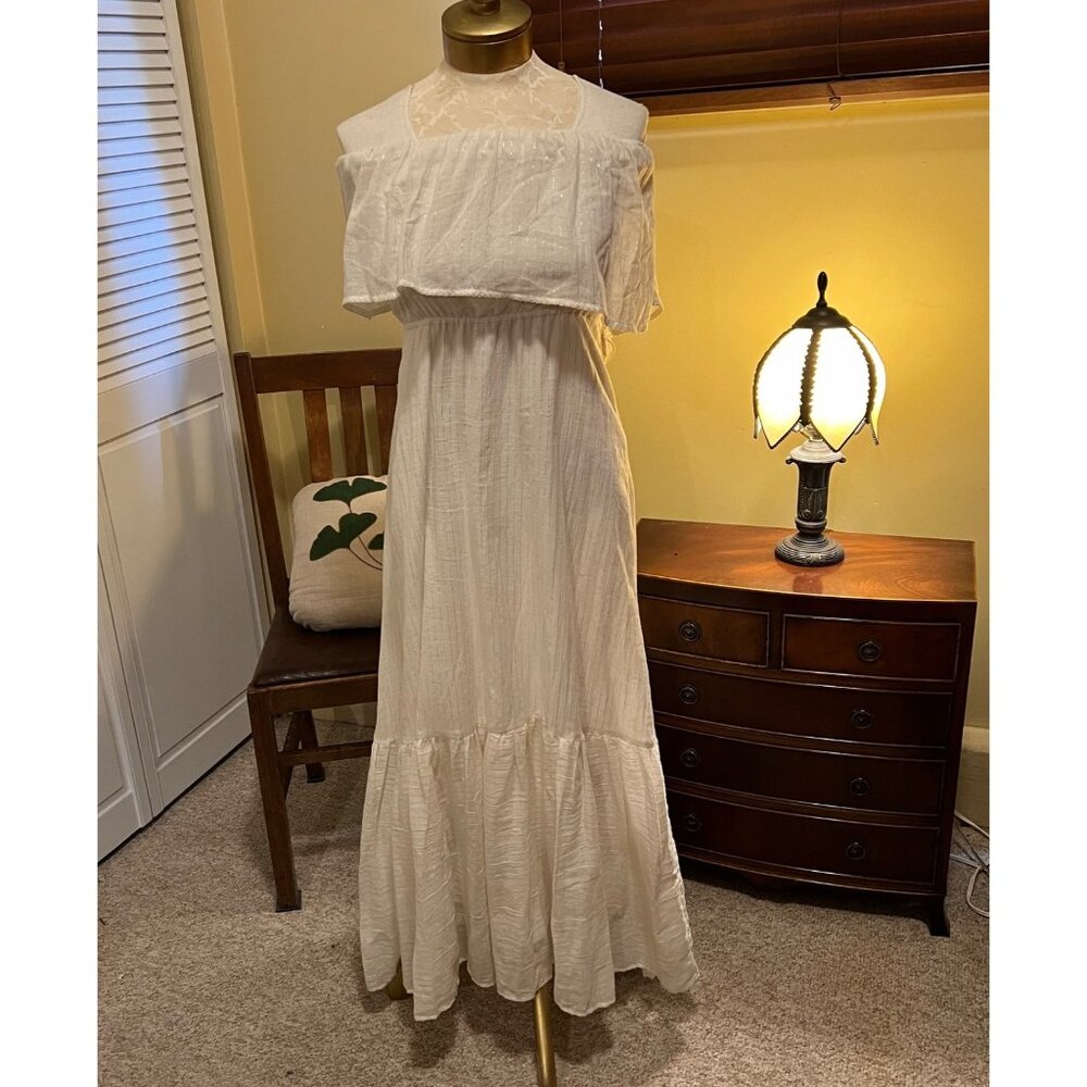 corey lynn calter Size XS Cream Silvery Stripe Strapless Maxi Dress Anthropologi